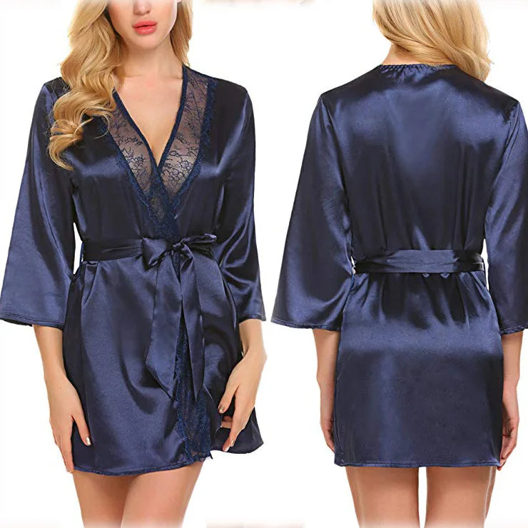Cross-border supply Best-selling foreign trade underwear Plus-size lace robe set direct from the manufacturer Peaceful Pleasures Health and Wellness Blue S