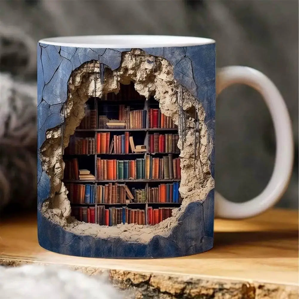 3D Bookshelf Mug Coffee Cup With Creative Design Peaceful Pleasures Health and Wellness