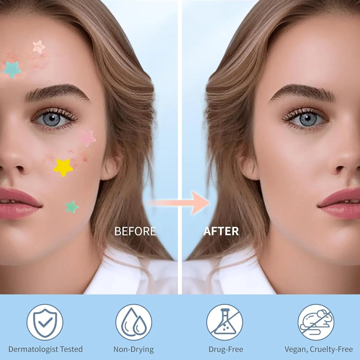 200Pcs Pimple Patches for Face Colorful Hydrocolloid Acne Patches Cute Star Zit Covers Spot Stickers with Tea Tree Acid Cica Oil Peaceful Pleasures Health and Wellness