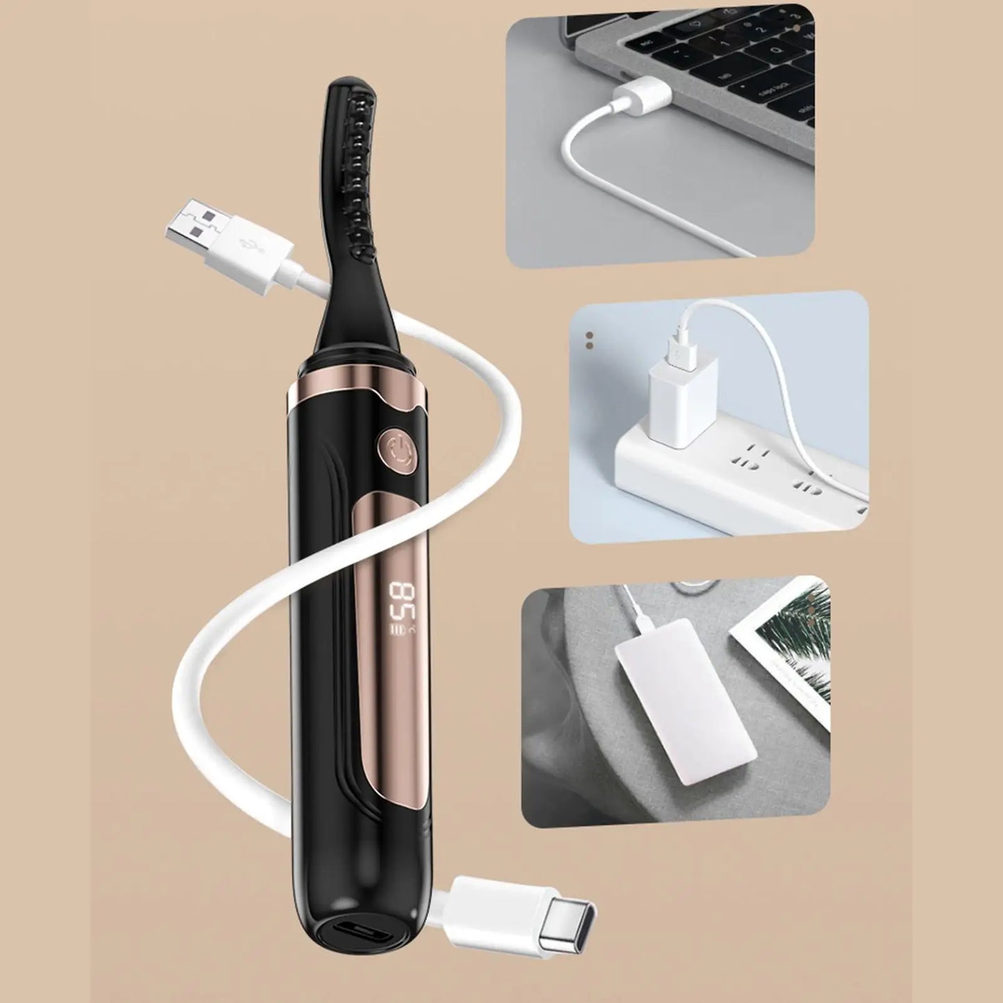 Heated Eyelash Curler – LED Display & 4 Heat Levels | USB
