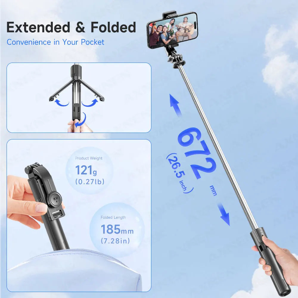 Selfie Stick Tripod with Detachable Bluetooth Remote, 360° Rotation,Extendable Pole, Fill Light Option, for iPhone Android Phone Peaceful Pleasures Health and Wellness