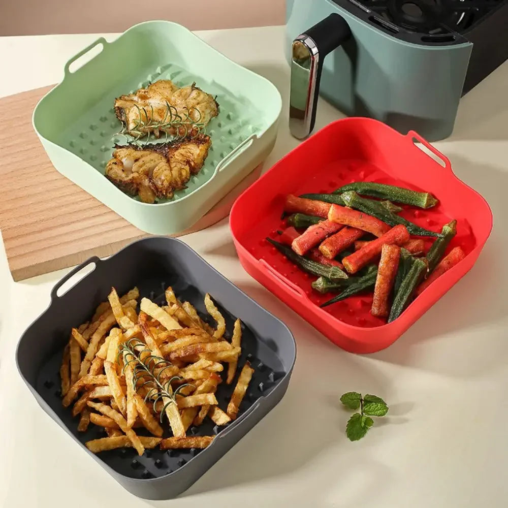 Silicone Air Fryer Baking Pan – Reusable Square Liner & Oven Mat