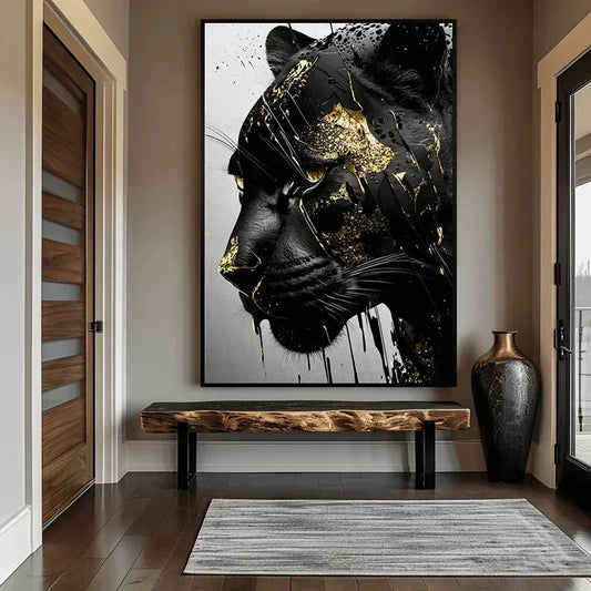 Black & Gold Black Panther Abstract Canvas Wall Art Print Abstract Canvas Print Peaceful Pleasures Health and Wellness
