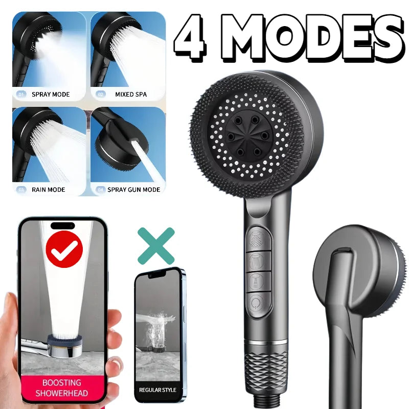 Gold Handheld Rain Shower Head Set – 4-Mode Water Saving