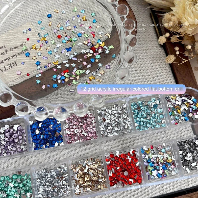 12 Grids Mix 3D Flatback Nail Rhinestones Mini Crystal Diamonds Nail Art Glitter Charm DIY Manicure Decor Accessories Peaceful Pleasures Health and Wellness