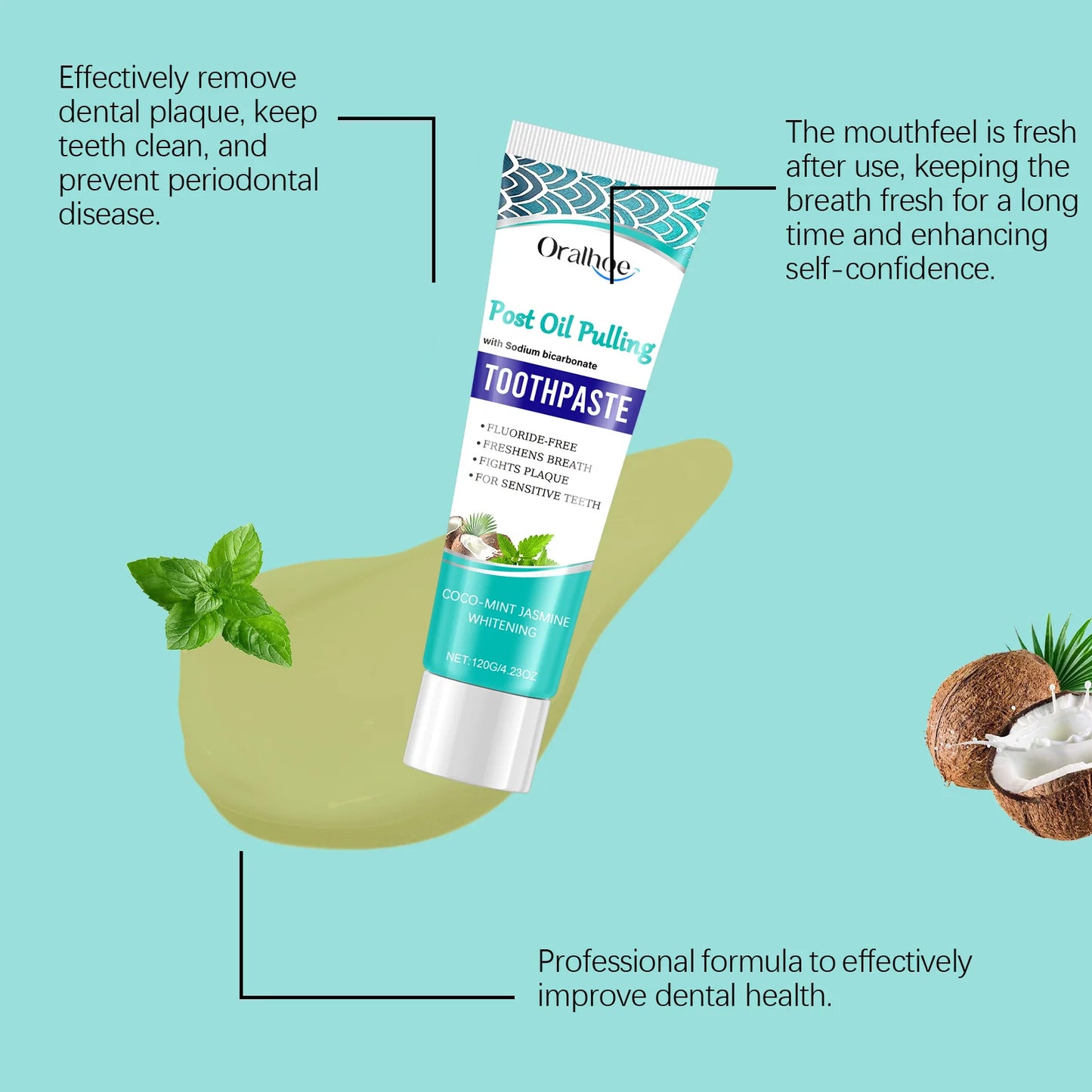Oralhoe Coconut Oil Whitening Toothpaste | Plaque & Stain Removal