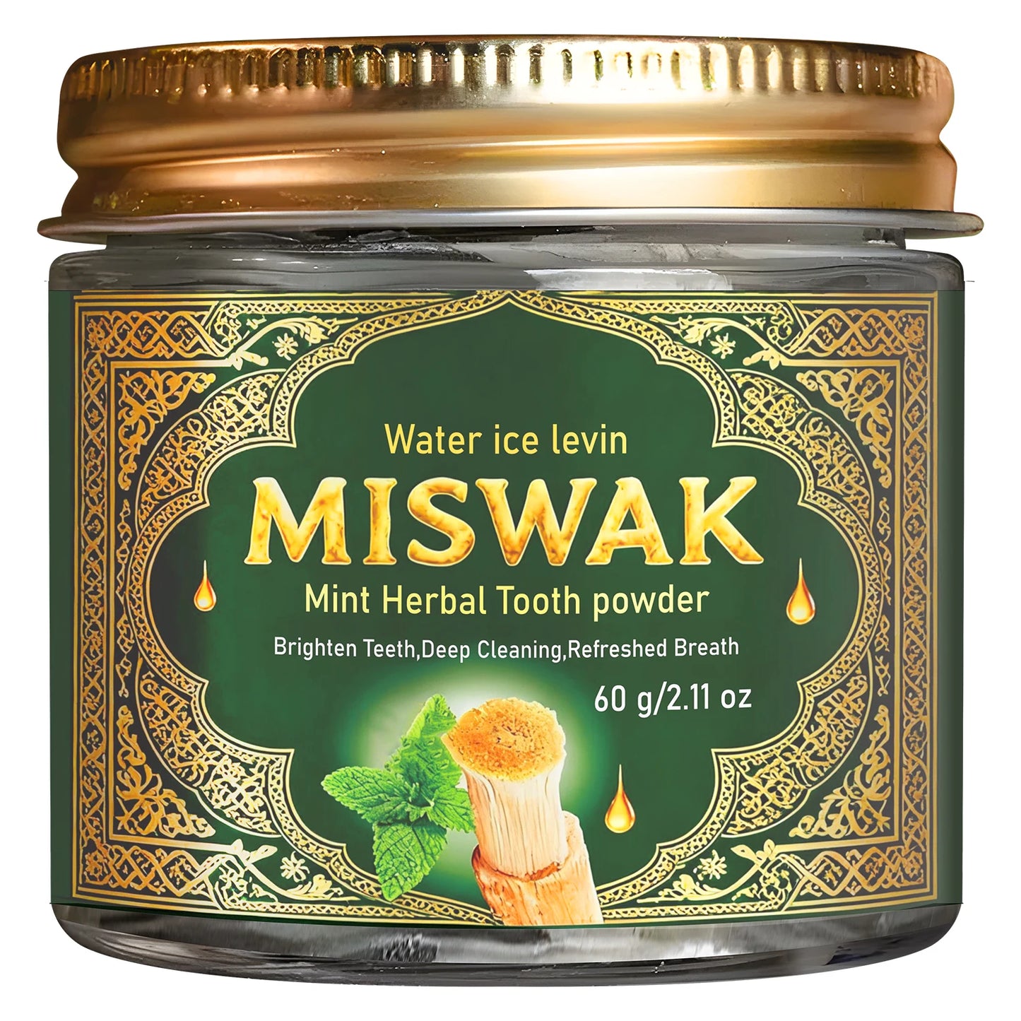MISWAK Mint Herbal Tooth Powder | Charcoal & Hyaluronic Acid