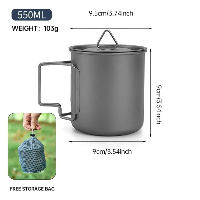 Pure Titanium Folding Cup – Lightweight Outdoor Camping Mug with Foldable Handle Peaceful Pleasures Health and Wellness 550ml