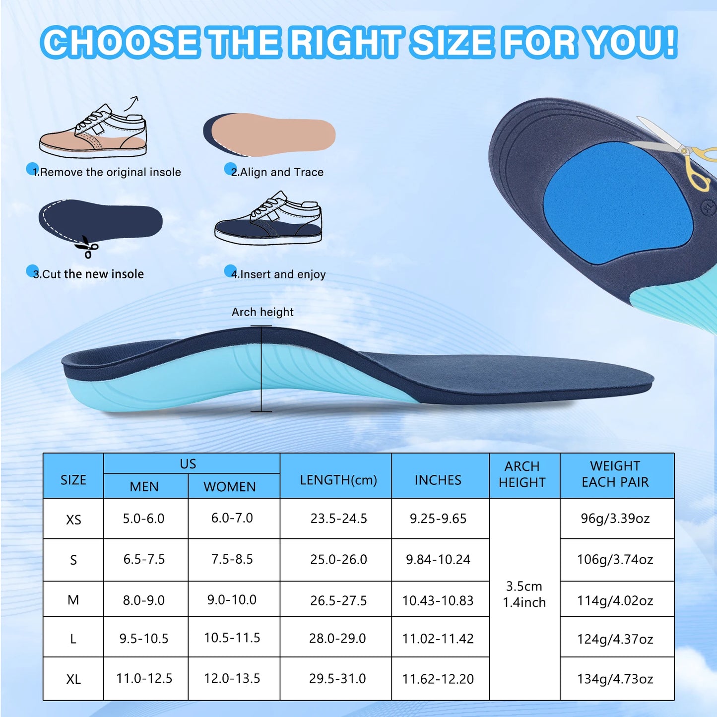 RooRuns High Arch Support Insoles Shock Absorbing for Plantar Fasciitis Pain Relief, Heel Cushion All-Day Comfort for Men Women Peaceful Pleasures Health and Wellness