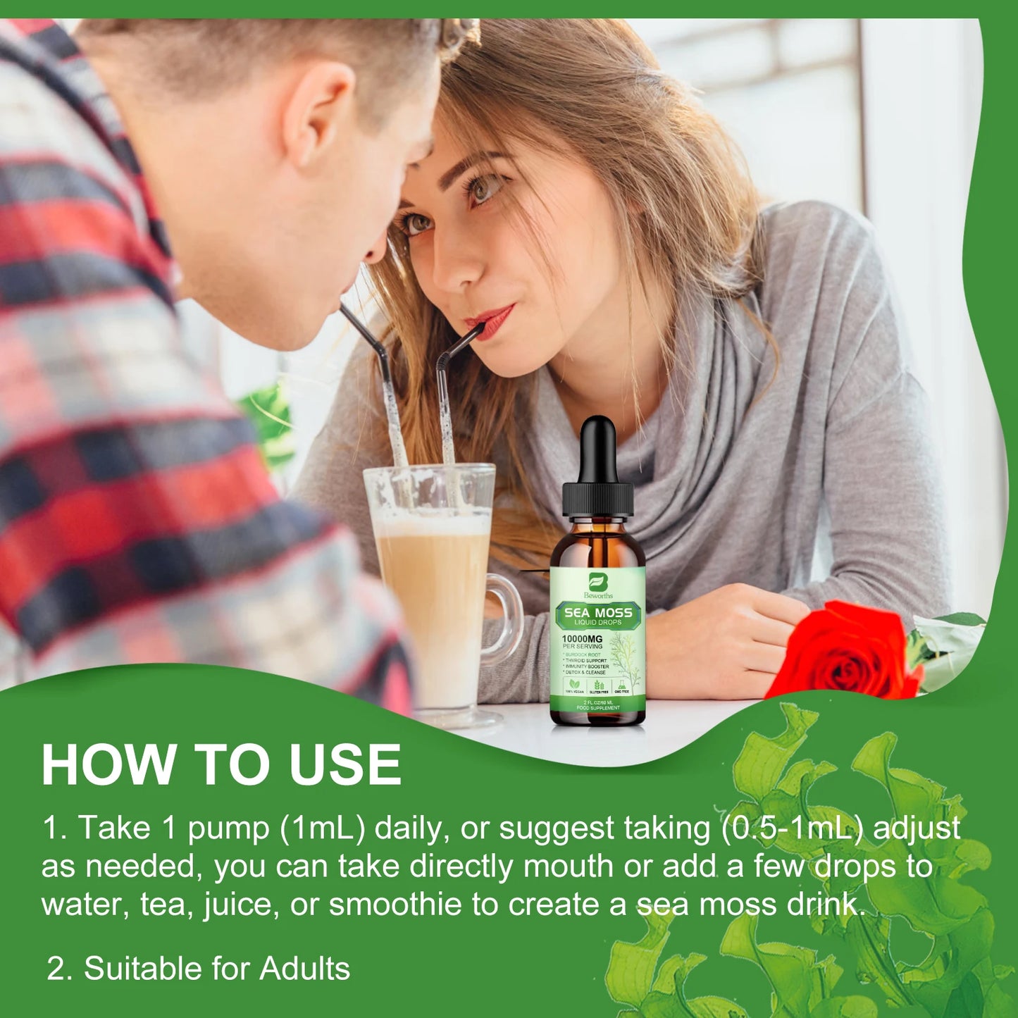 Organic Sea Moss Drops with Burdock Root & Spirulina – Gut & Immunity Herbal Supplement Peaceful Pleasures Health and Wellness