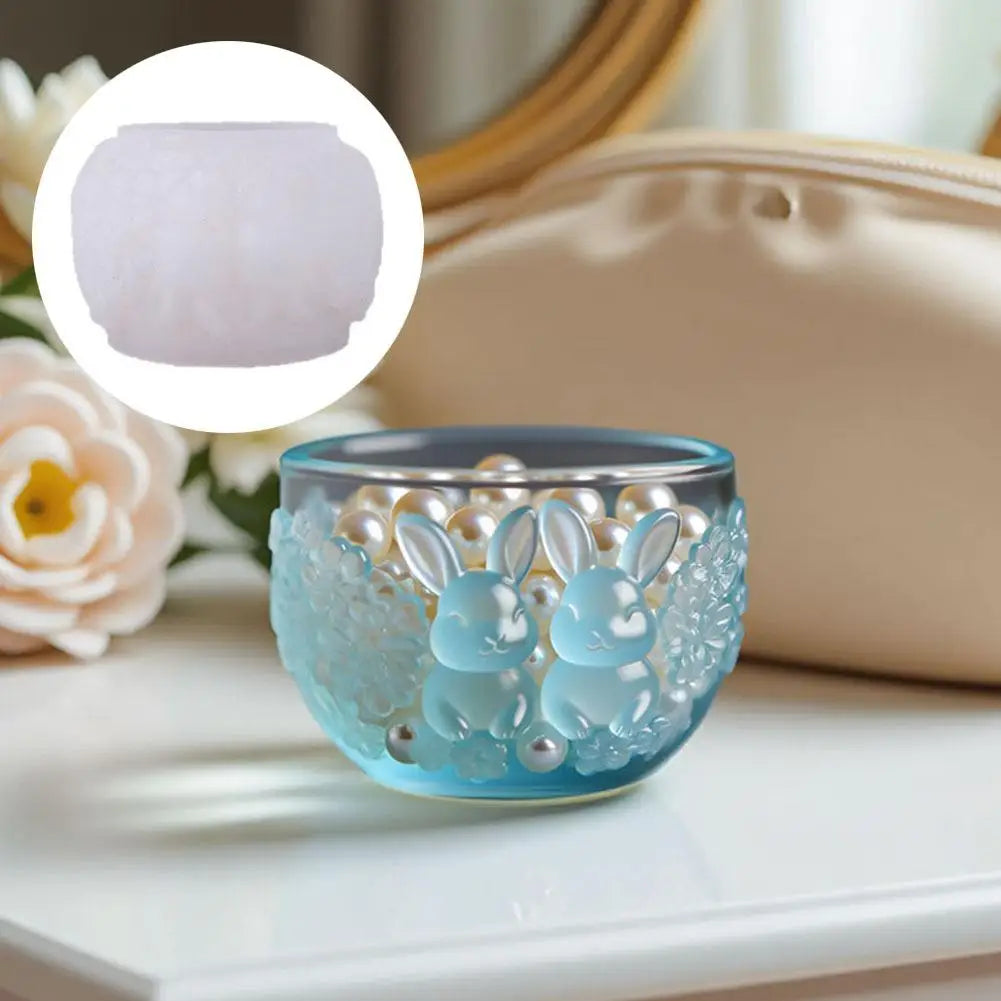 Rabbit Rose Silicone Mold | DIY Cement Resin Candle Holder Planter