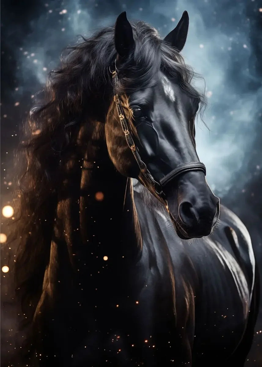 Black horse ， White Horse Canvas Painting,Posters and Prints, Wall ,,Animal Picture for Modern Living Room Home Decoration Peaceful Pleasures Health and Wellness by-11 20x30cm Unframed