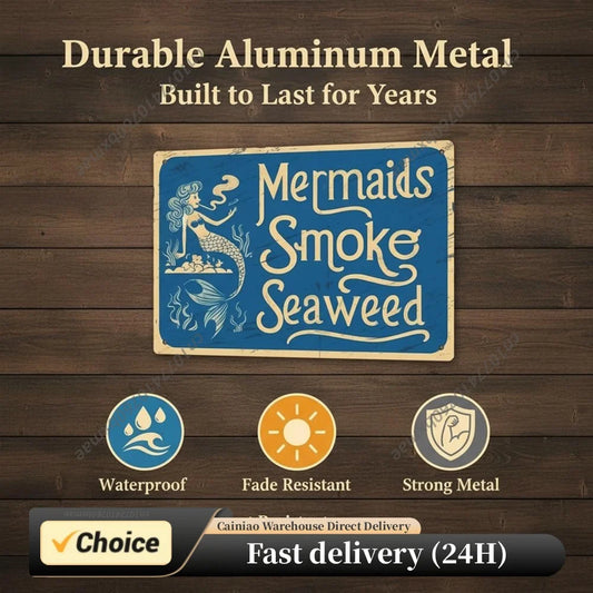 Mermaids Smoke Seaweed Vintage Metal Tin Sign Retro Nautical Wall Art Plaque Waterproof Decorative Tin Sign Plaques Poster Peaceful Pleasures Health and Wellness