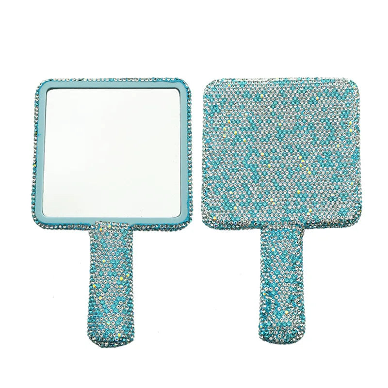 Diamond Rhinestone Handheld Makeup Mirror – Heart Round Square