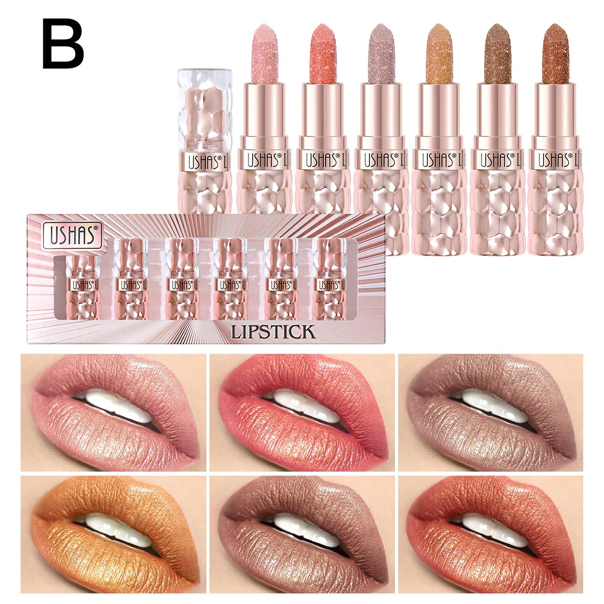 USHAS Metallic Liquid Lipstick Set – Waterproof & Long-Lasting