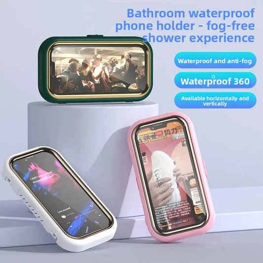 Waterproof mobile phone box with 360° rotation punch free bathing artifact anti fog mobile phone box for kitchen wall waterproof Peaceful Pleasures Health and Wellness