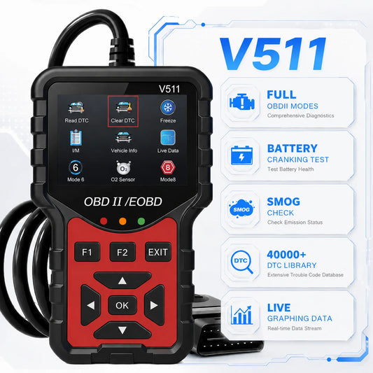 V511 Obd2 Scan Diagnostic Tool, Equipped with Battery Tester, Engine Fault Code Reader, Real-Time Data, Dtc Query, Snapshot Function, a Scan Tool for All Obdii Protocol Vehicles since 1996, No Battery Required Peaceful Pleasures Health and Wellness Red