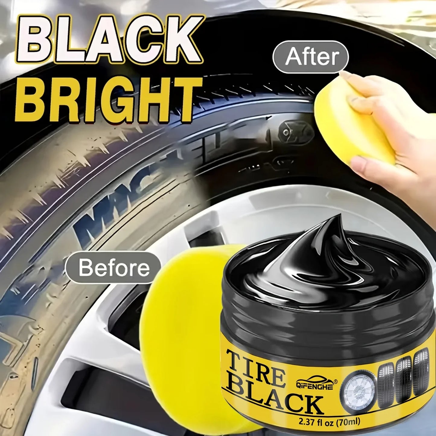 Tire Shine Paste 2.37oz – Glossy Black, Waterproof Formula