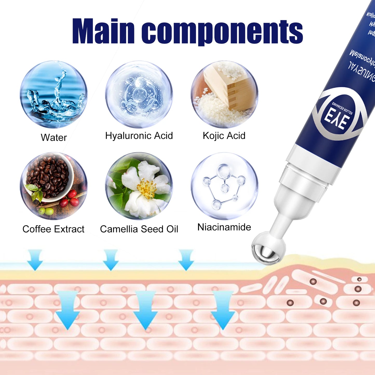 Hyaluronic Acid Eye Serum Roller Improve Eyesight Relieve Fatigue Fade Dark Circles Fine Lines Tighten Lifting Nourish Eye Care Peaceful Pleasures Health and Wellness