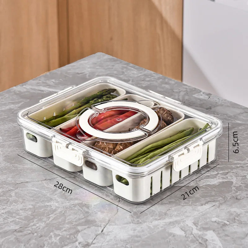 Divided Rotating Serving Tray with Lid | Clear Snackle Box