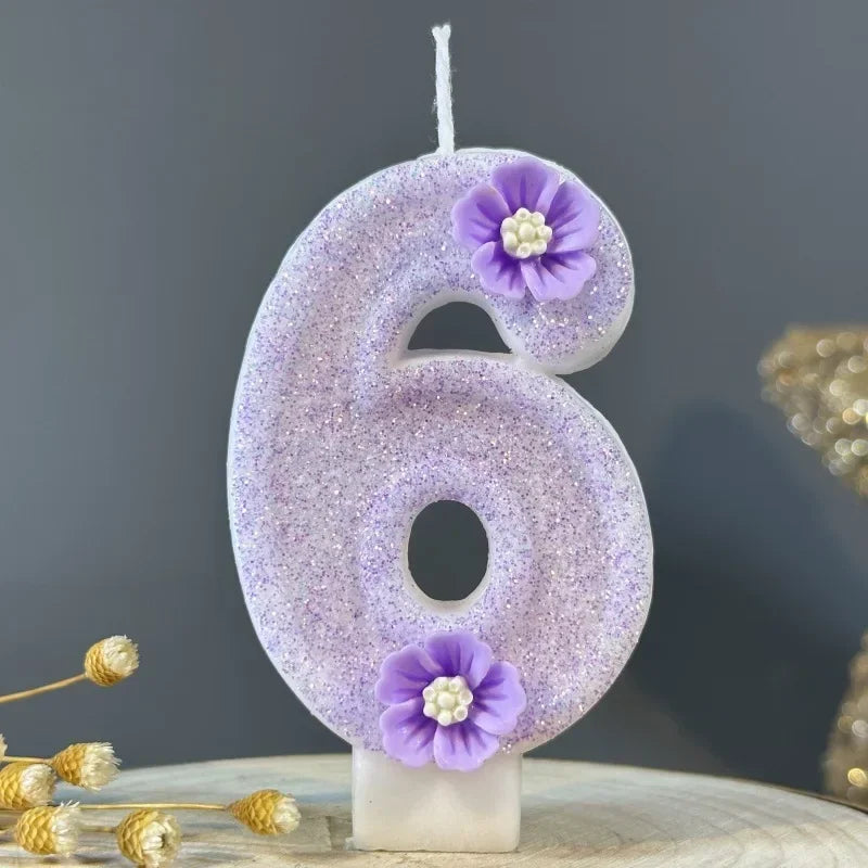 2026 New Cute Purple Flowers 3D Number Cake Candles for Birthday Party Decorations Birthday Decoration Cake Decorating Tools Peaceful Pleasures Health and Wellness 6