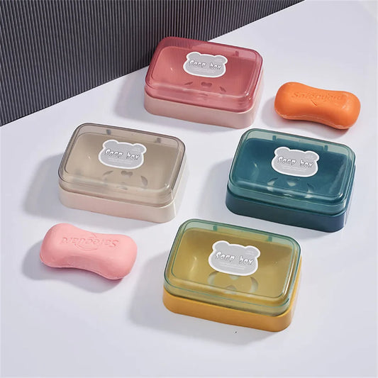 Clamshell Soap Box with Drain & Clear Lid | Cute Cartoon Design Soap Dish Box Oasis Select