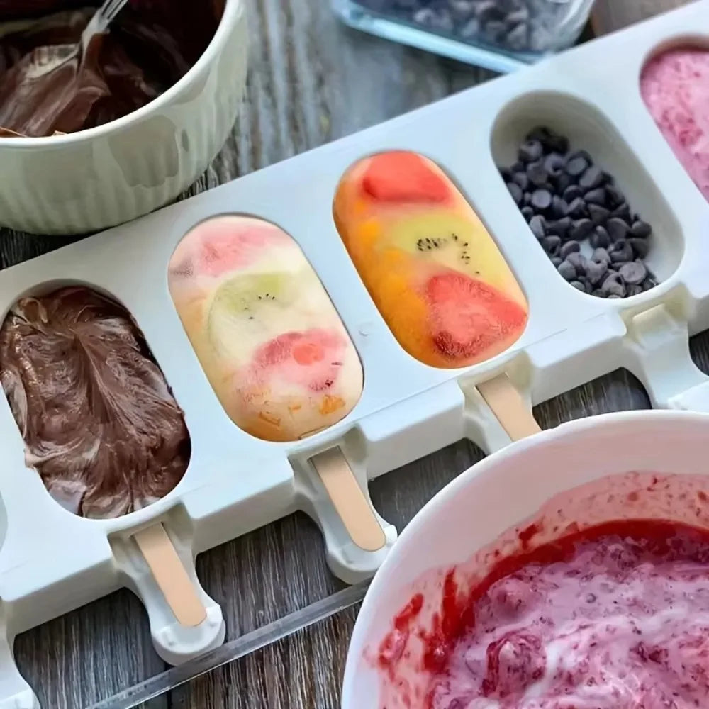 4Pcs Large Silicone Popsicle Molds Set,4 Cavities Oval Cake Pop&Ice Cream Bar Molds,Homemade Ice Making Kit Ice Cream Mold Peaceful Pleasures Health and Wellness