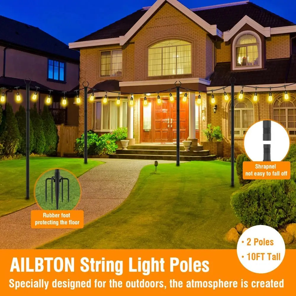 2-Pack Adjustable Outdoor String Light Poles – Heavy Duty Iron