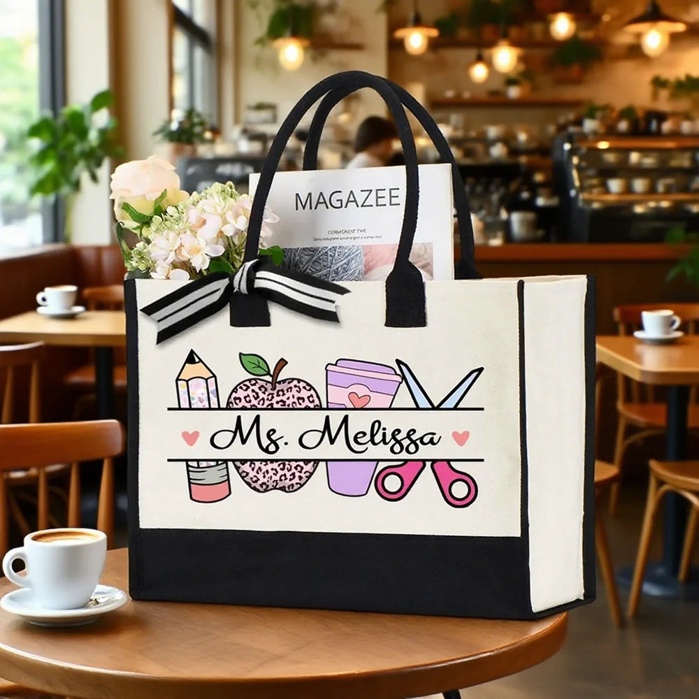 Personalized Teacher Name Tote Bag Teachers' Day Appreciation Gifts Bag Graduation Gift Welcome Back To School Office Totes Peaceful Pleasures Health and Wellness