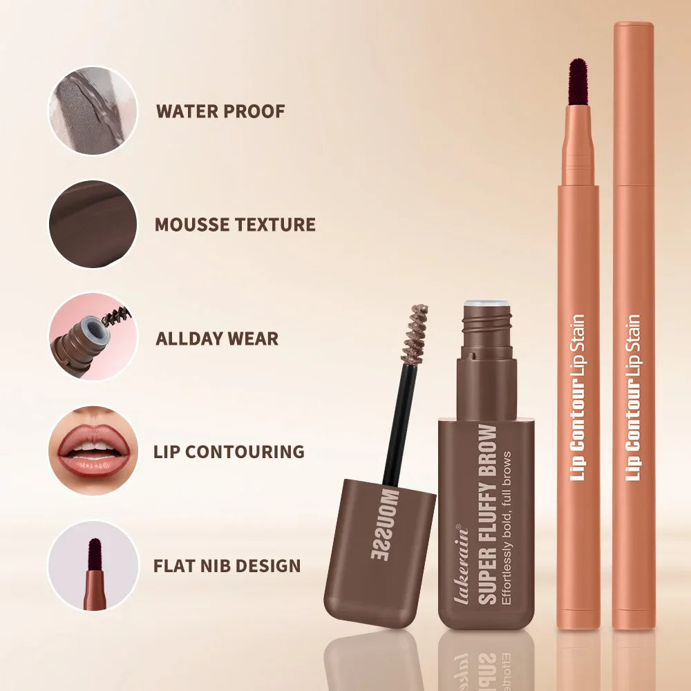 Matte Lip Liner & Fluffy Brow Mousse Set – Waterproof 2pcs