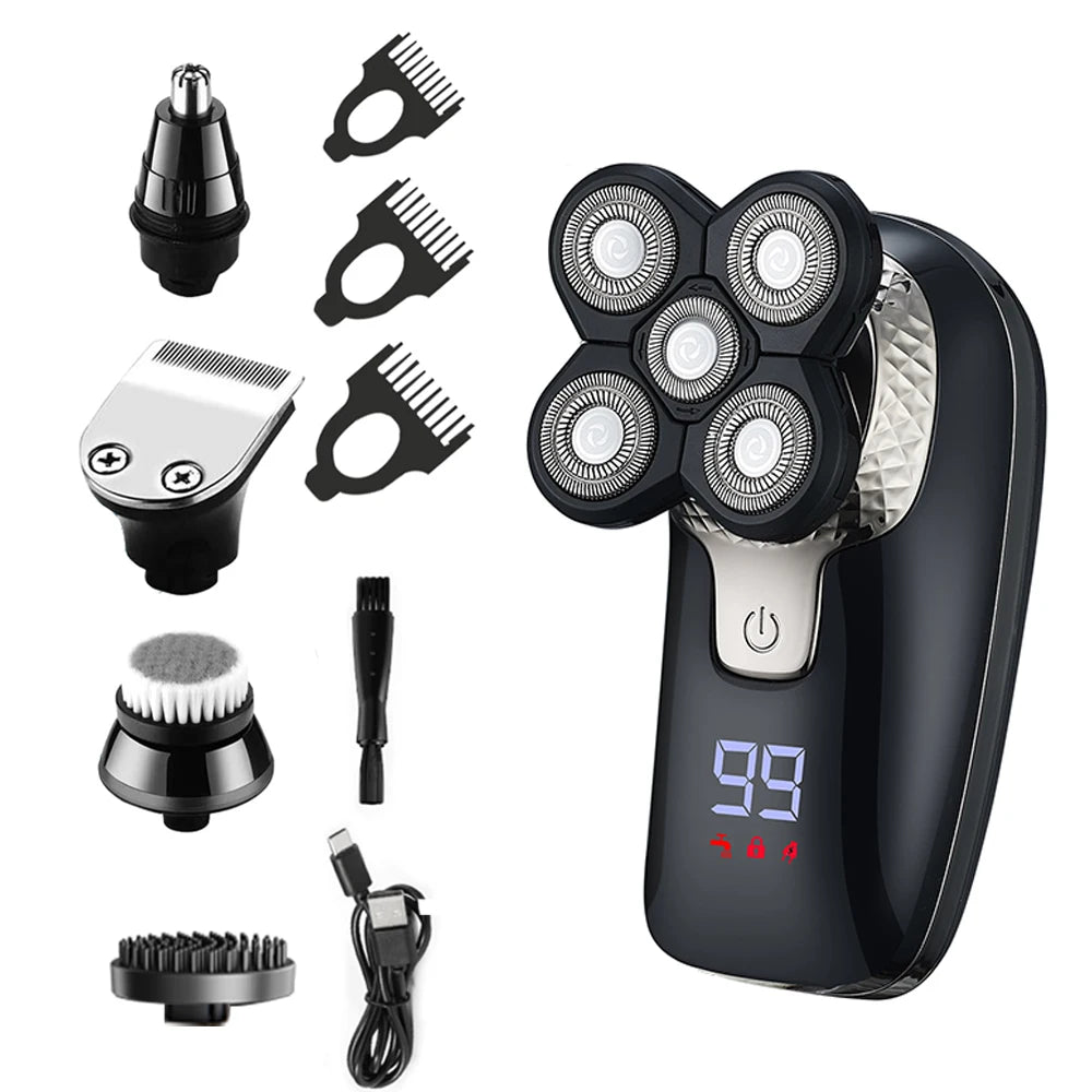 Electric Head Shaver for Men Bald Head Shaving Machine Electric Razor Man Hair Beard Trimmer Rechargeable Men's Hair Clipper Peaceful Pleasures Health and Wellness Black