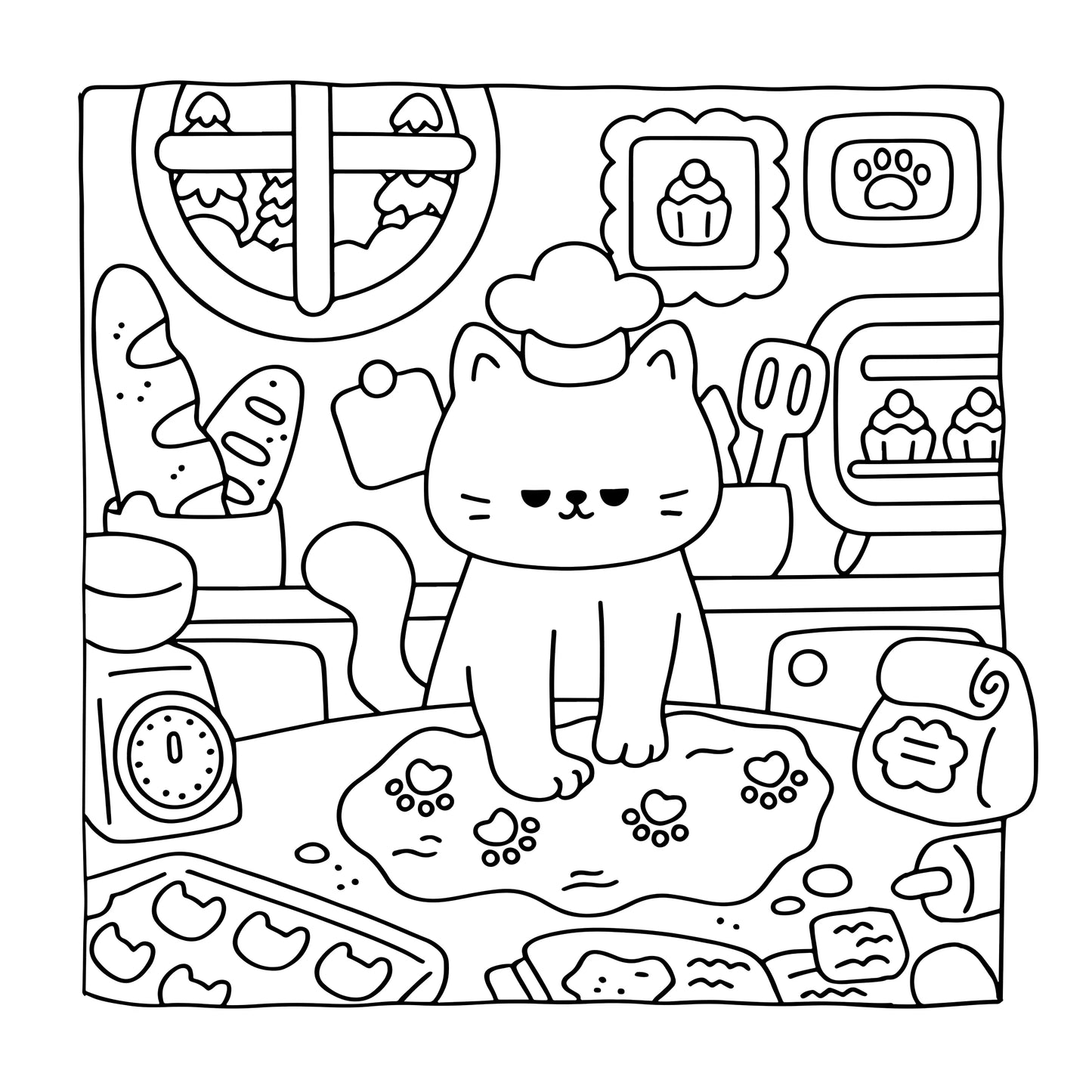 24 Sheets Cat Illustrations Coloring Book Bold Easy Stress Relief
