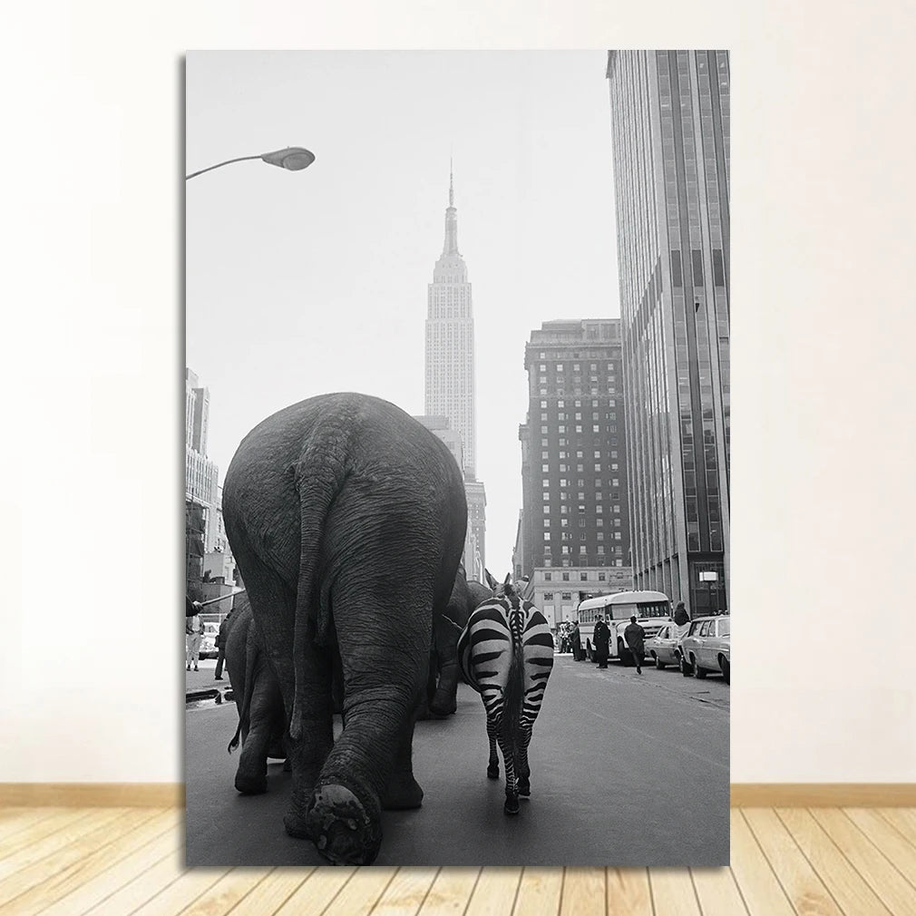 Zoo Animals Canvas Wall Art – Elephant Zebra Llama NYC Print Canvas Wall Art Peaceful Pleasures Health and Wellness 2208-02 40x60cm Unframed