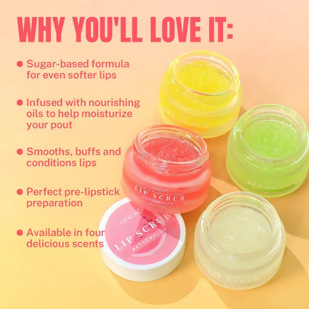 LIYALAN Fruit Sugar Lip Scrub – 12-Pack Assorted Flavors Peaceful Pleasures Health and Wellness