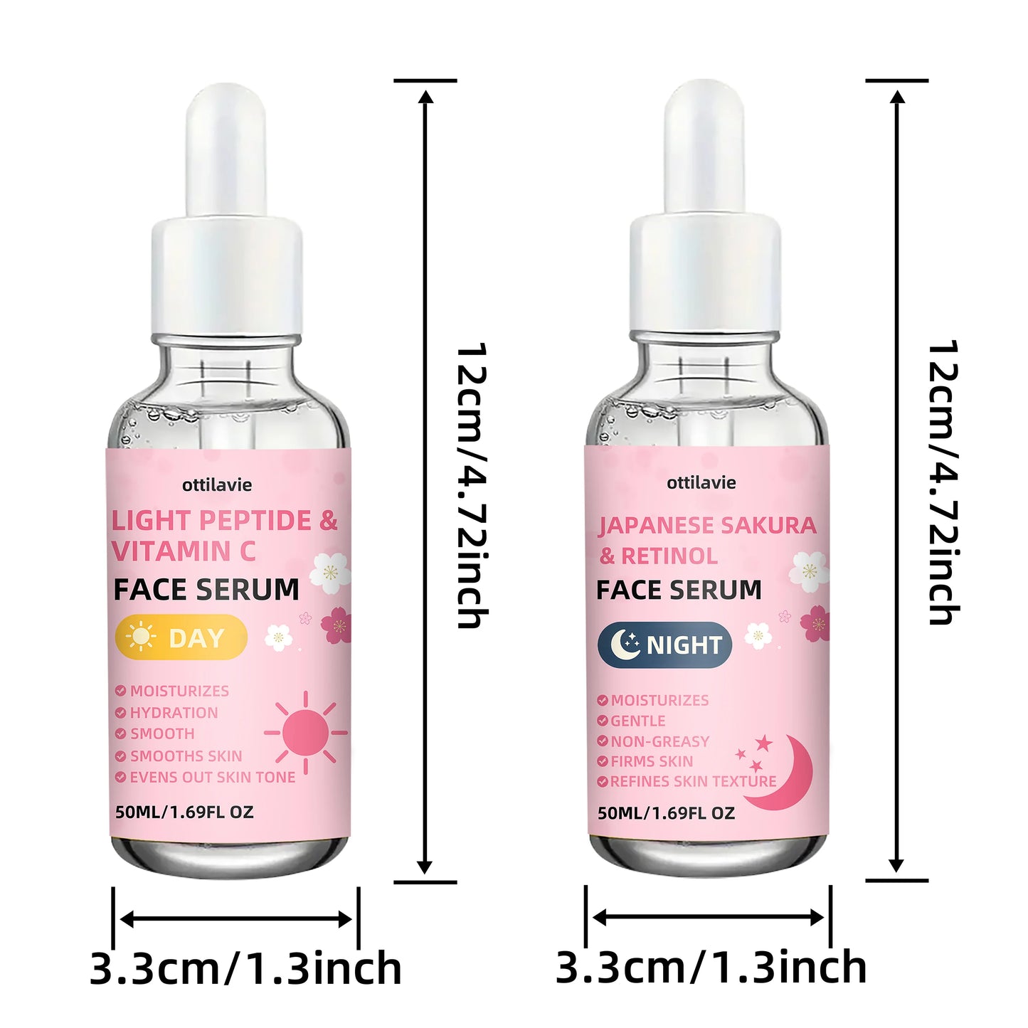 2pcs Japanese Sakura Retinol & Light Peptide VC Serum | 24H Hydration | Quick-Absorbing | For All Skin | Holiday Gift Peaceful Pleasures Health and Wellness 2pcs-50ml