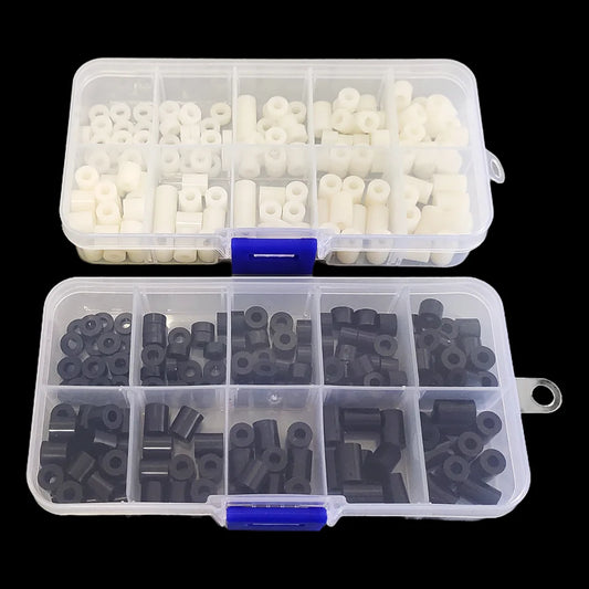 140pcs/set M3 Black White ABS Nylon Plastic Non-Threaded Spacer Hollow Standoff Assortment Kit OD(7MM) X ID(3.2mm)*L Washer Set Peaceful Pleasures Health and Wellness