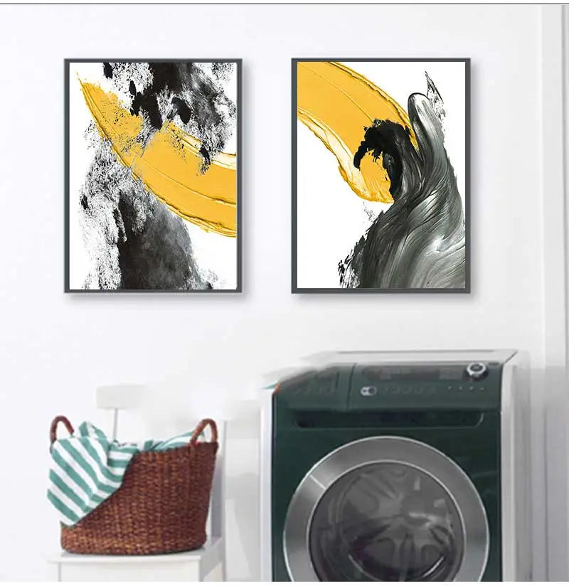 Abstract Yellow & Black Nordic Canvas Wall Art Print | Unframed