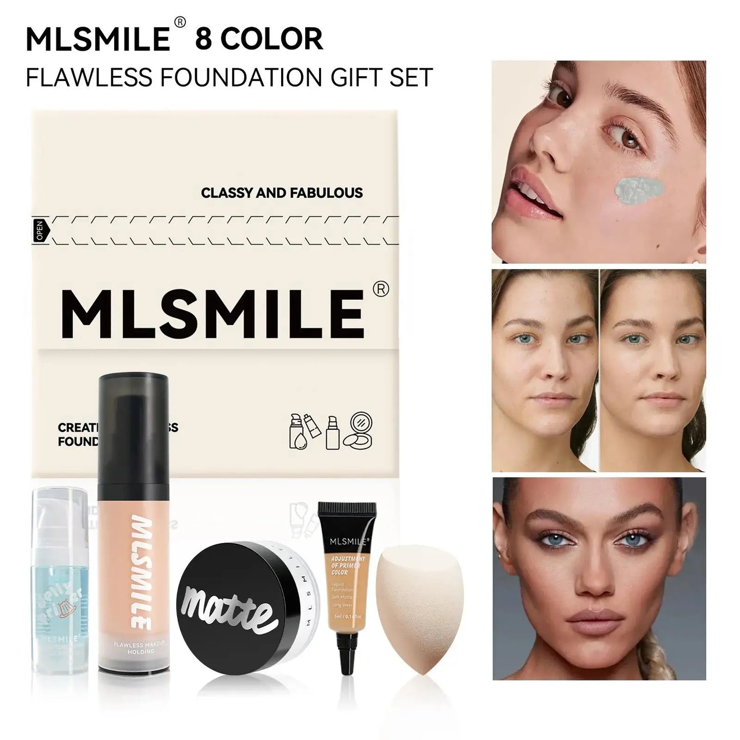 MLSMILE Makeup Set – Primer, Foundation, Concealer & Powder