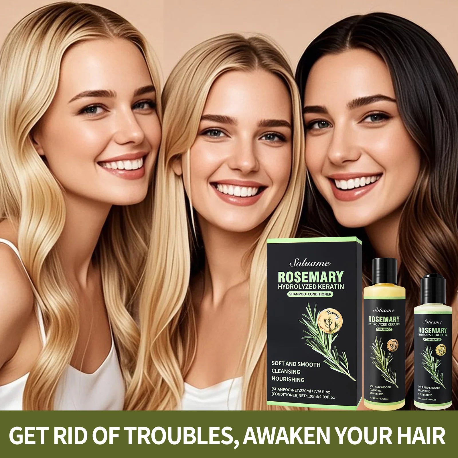 Rosemary Keratin Shampoo Conditioner Set for Care Peaceful Pleasures Health and Wellness