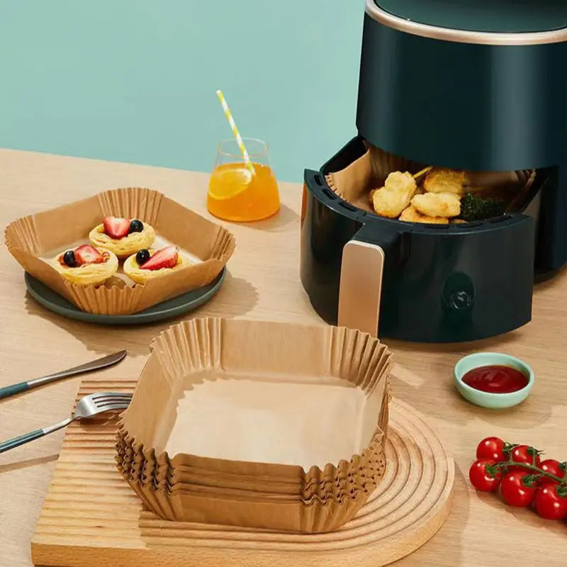 25/50/100pcs/set Air Fryer Disposable Paper Parchment Wood Pulp Steamer Cheesecake Air Fryer Accessories Baking Paper For Peaceful Pleasures Health and Wellness