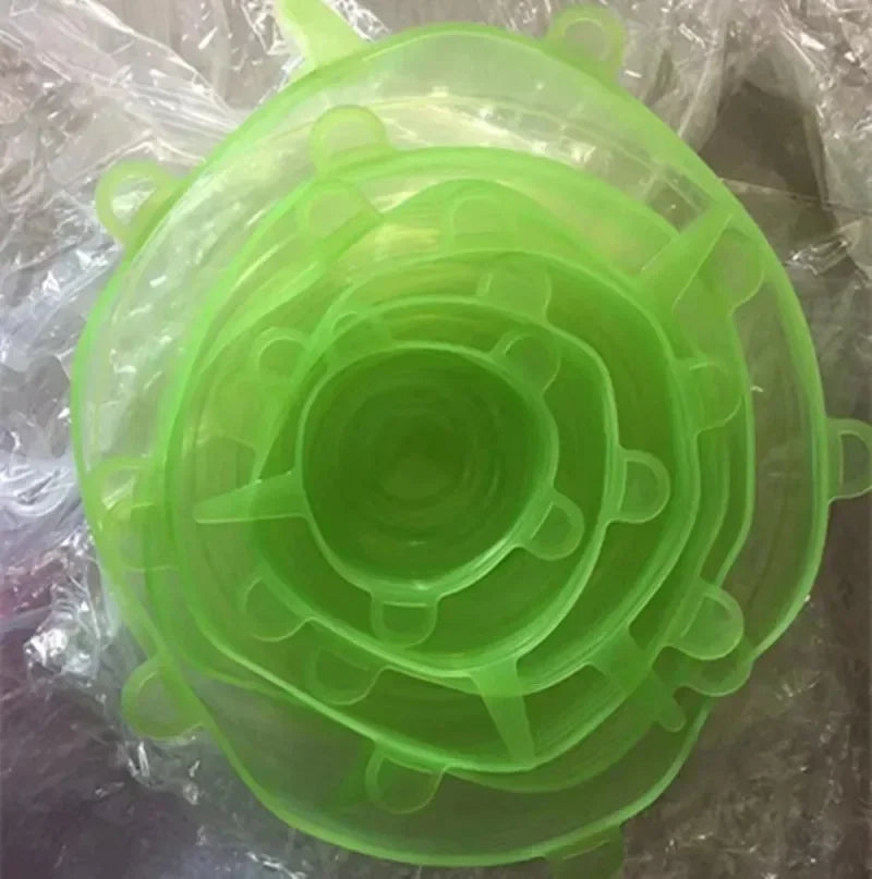 Adjustable Elastic Silicone Lid For Kitchen Accessory Food Storage Container Sealing Food Packaging Lid Accessories. Home Cover Peaceful Pleasures Health and Wellness Green-6pcs