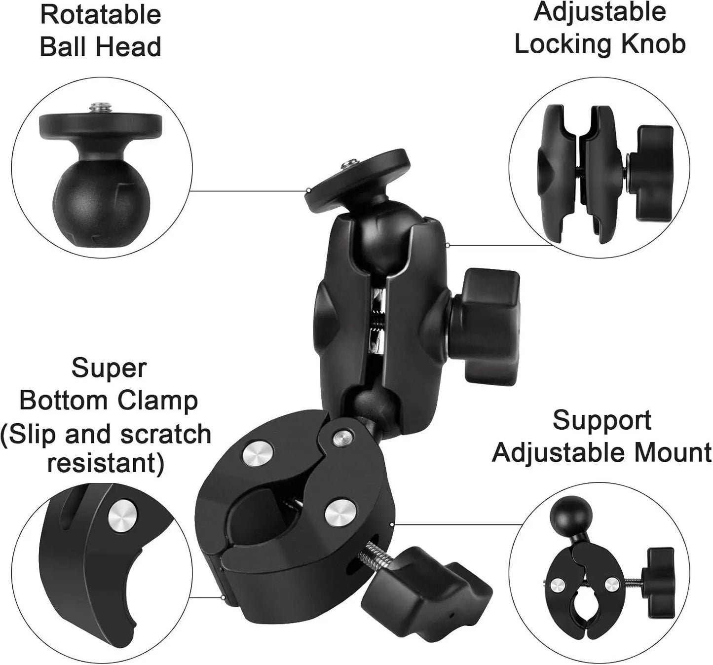 Dual-Head Super Clamp 1/4"-20 Ball Head Mount for GoPro DJI Phone