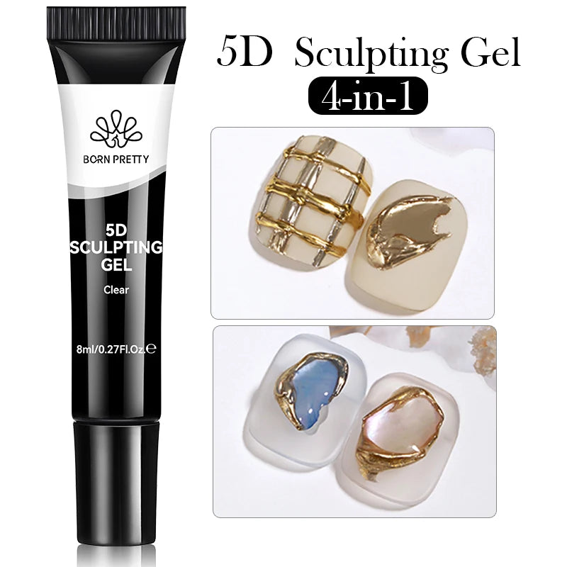 5D Nail Sculpting Gel with Solid Mirror Powder DIY Nail Embossing Gel for Painting Carving Nails 8ml Peaceful Pleasures Health and Wellness 1 PCS