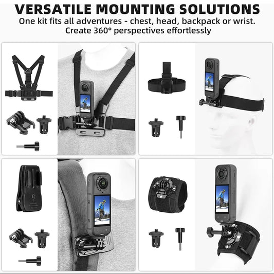 Insta360 X5/X4/X3 Accessories Kit – Chest, Head & Wrist Mount Action Camera Mount Kit Oasis Select