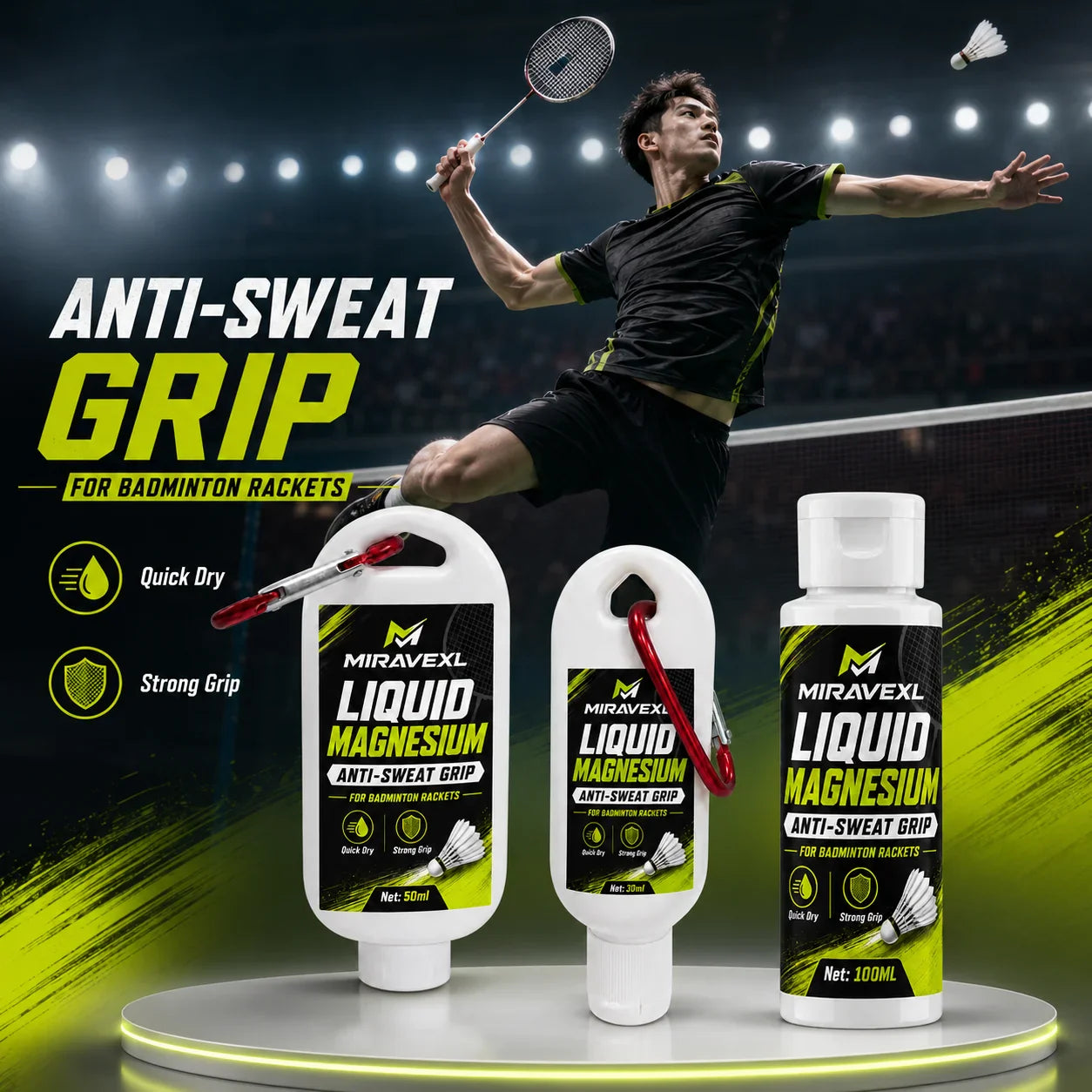 MIRAVEXL Liquid Grip Enhancer for Badminton + Free Wristband