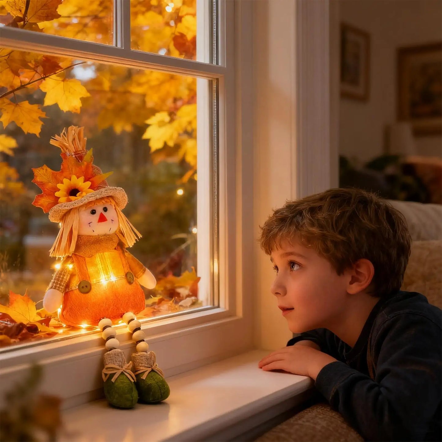 15" Fall Scarecrow Light-Up Tabletop Doll | Thanksgiving Décor