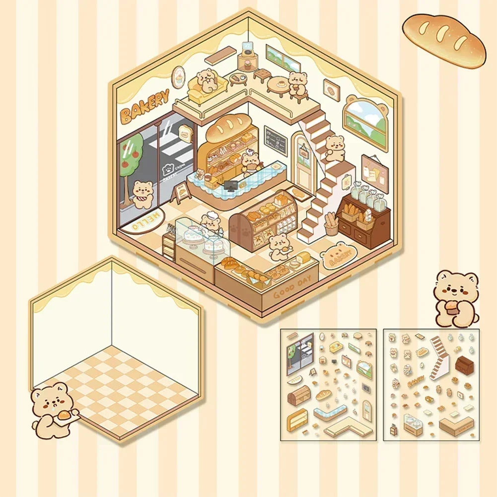 3D Cartoon Cabin DIY Scene Stacking Stickers – Reusable Set