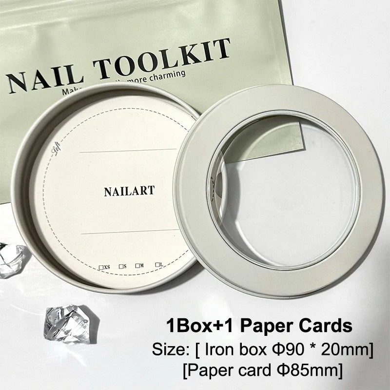 False Nail Press On Wearing Circular Iron Display Box With Display Card Nail Packing Box For Fake Nails Finished Product Peaceful Pleasures Health and Wellness Beige