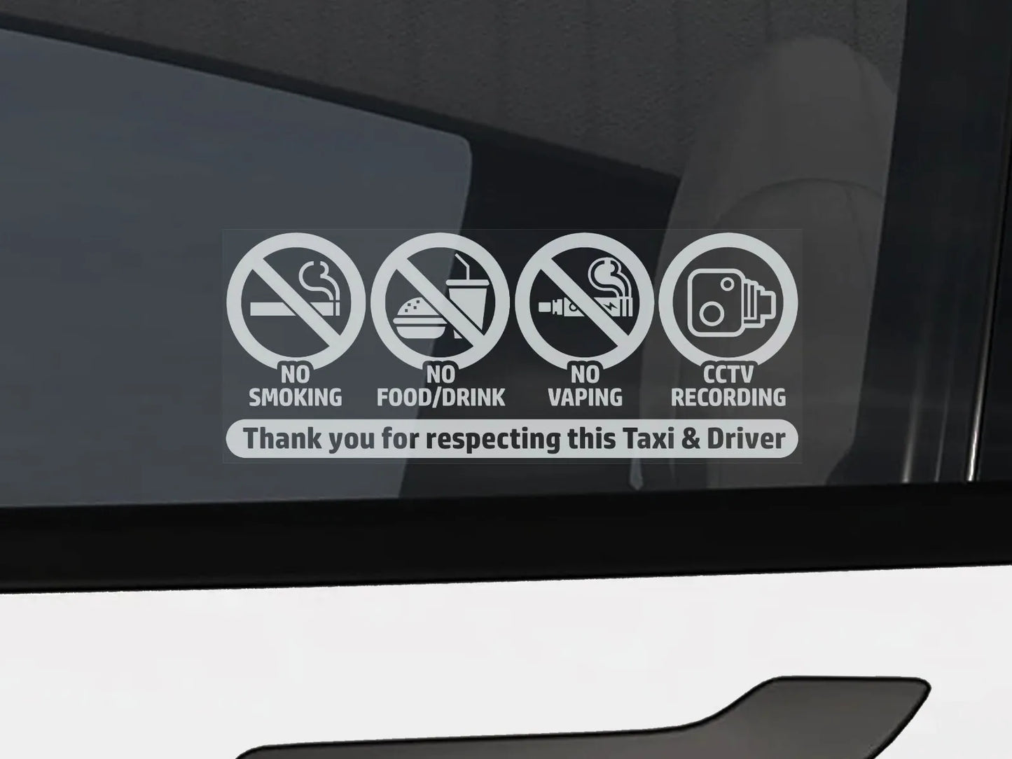4Packs 100x50mm No Smoking, Vaping, Food CCTV Window Sticker, Taxi Sign Car Vehicle Peaceful Pleasures Health and Wellness black