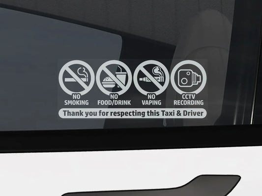 4Packs 100x50mm No Smoking, Vaping, Food CCTV Window Sticker, Taxi Sign Car Vehicle Peaceful Pleasures Health and Wellness black